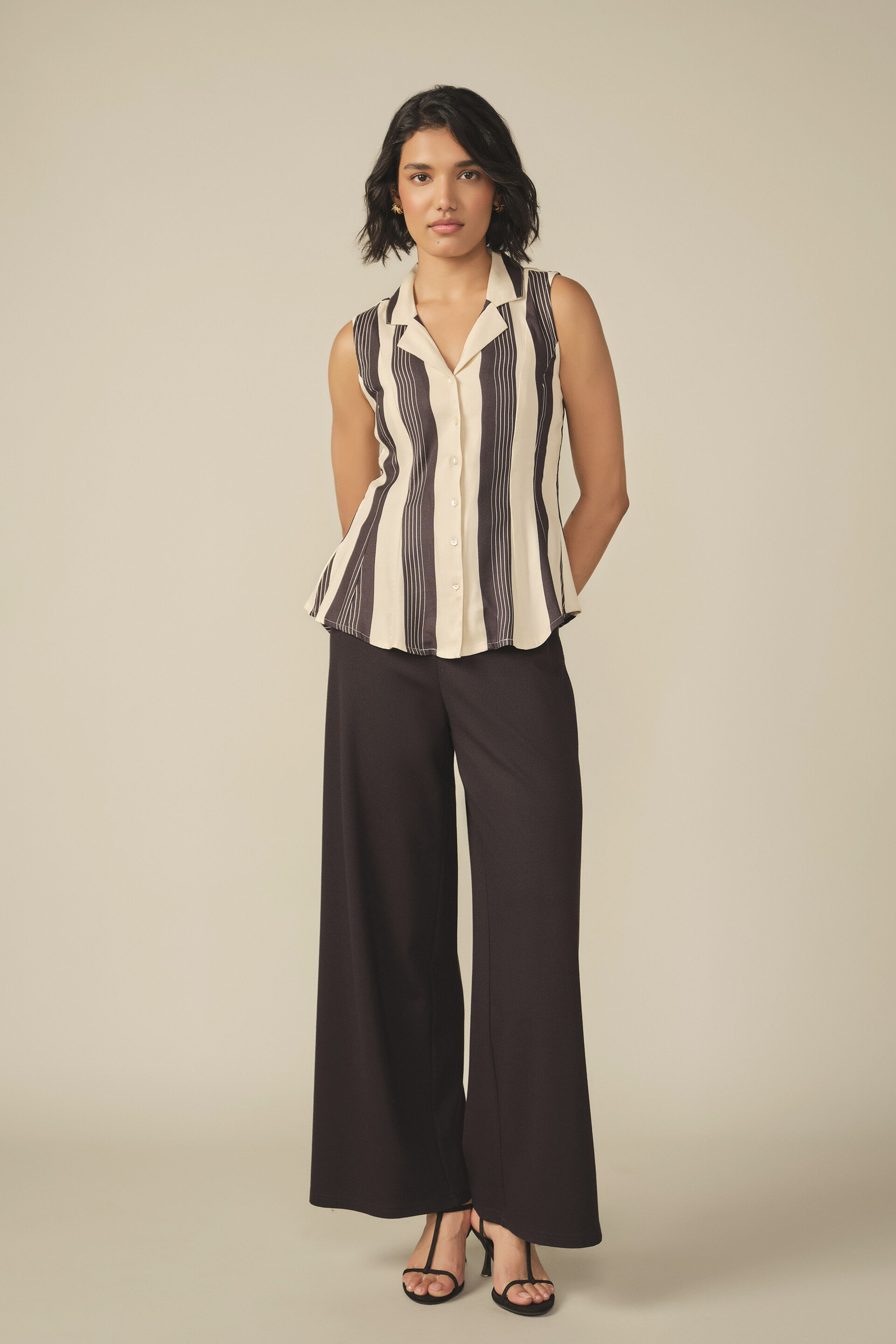 Striped Sleeveless Top in Cream, Cream, image 4